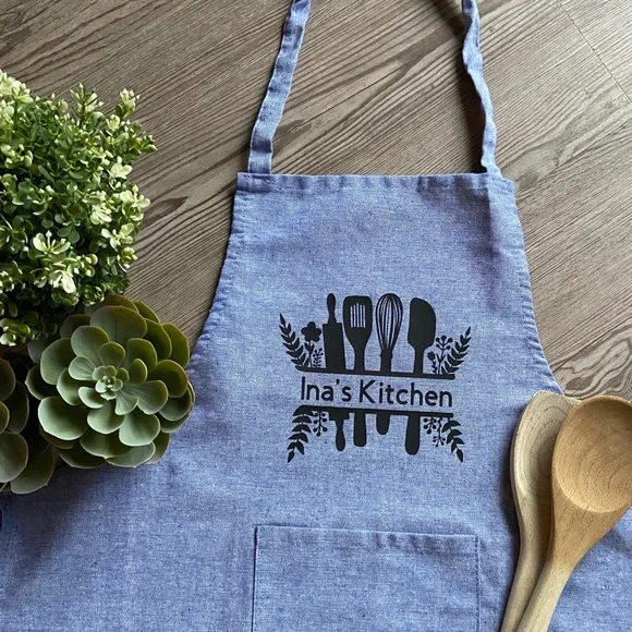❤️PERSONALIZED❤️ blue, linen look apron. - Picture 3 of 3